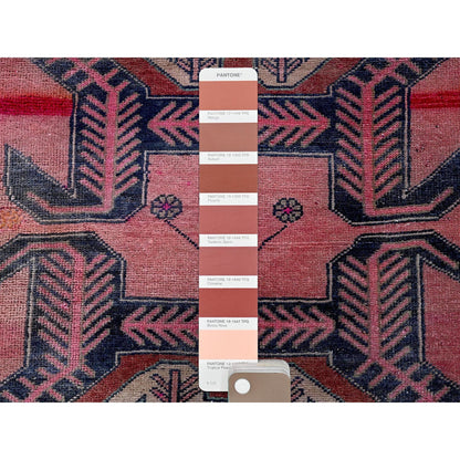 Overdyed & Vintage Wool Hand Knotted Rug Pink 2.6x7.6 -O0641