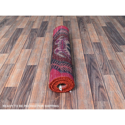 Overdyed & Vintage Wool Hand Knotted Rug Pink 2.6x7.6 -O0641