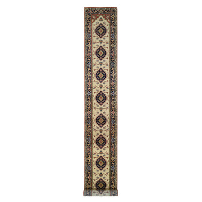 Heriz Wool Hand Knotted Rug Ivory Navy Blue 2.5X19.9 -O064202