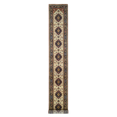 Heriz Wool Hand Knotted Rug Ivory Navy Blue 2.5X19.9 -O064202