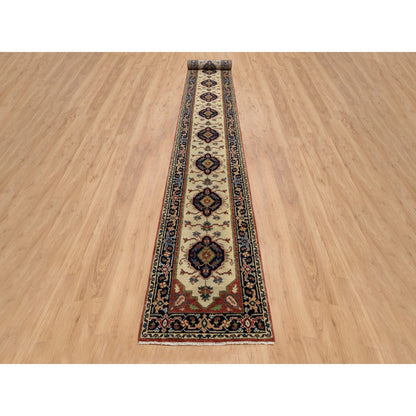 Heriz Wool Hand Knotted Rug Ivory Navy Blue 2.5X19.9 -O064202