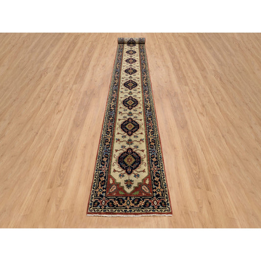 Heriz Wool Hand Knotted Rug Ivory Navy Blue 2.5X19.9 -O064202