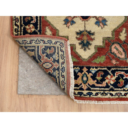 Heriz Wool Hand Knotted Rug Ivory Navy Blue 2.5X19.9 -O064202