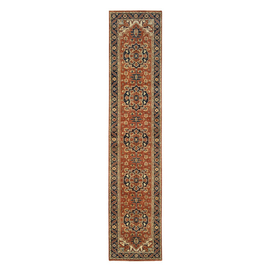 Heriz Wool Hand Knotted Rug Red Navy Blue 2.6X12.2 -O064205