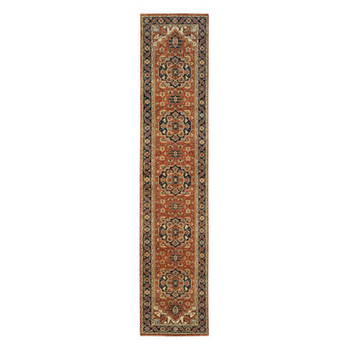 Heriz Wool Hand Knotted Rug Red Navy Blue 2.6X12.2 -O064205