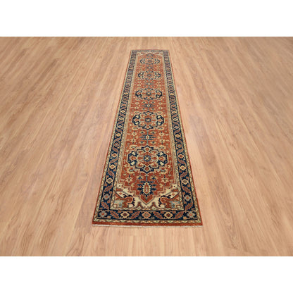 Heriz Wool Hand Knotted Rug Red Navy Blue 2.6X12.2 -O064205