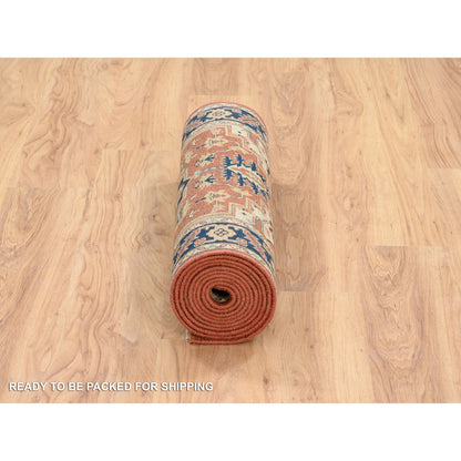 Heriz Wool Hand Knotted Rug Red Navy Blue 2.6X12.2 -O064205