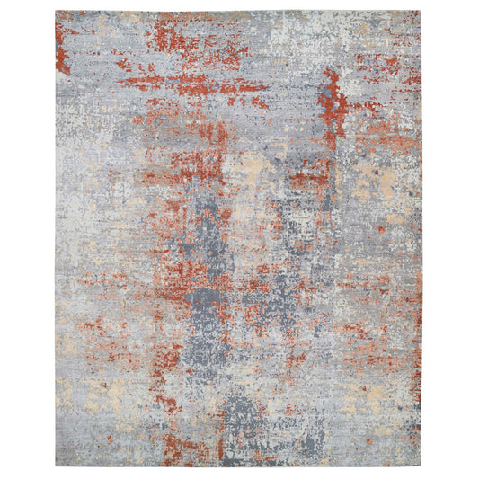 Modern and Contemporary Wool & Silk Hand Knotted Rug Grey No Border 12.0X15.3 -O064224