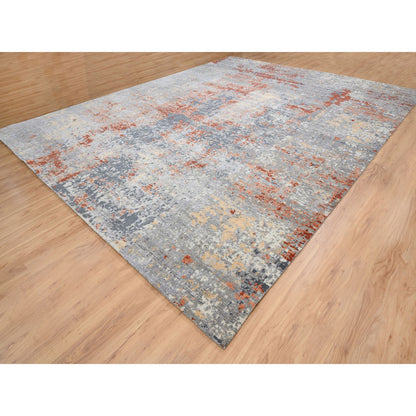 Modern and Contemporary Wool & Silk Hand Knotted Rug Grey No Border 12.0X15.3 -O064224