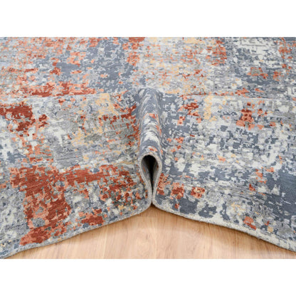 Modern and Contemporary Wool & Silk Hand Knotted Rug Grey No Border 12.0X15.3 -O064224