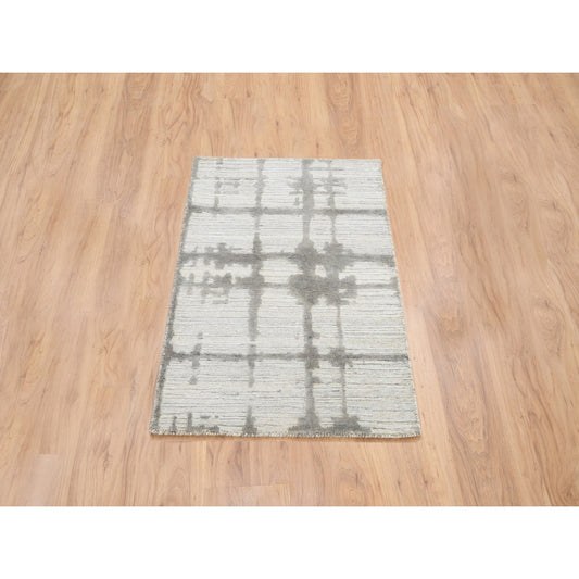 Modern and Contemporary Wool Hand Knotted Rug Ivory No Border 2.1X3.1 -O064238