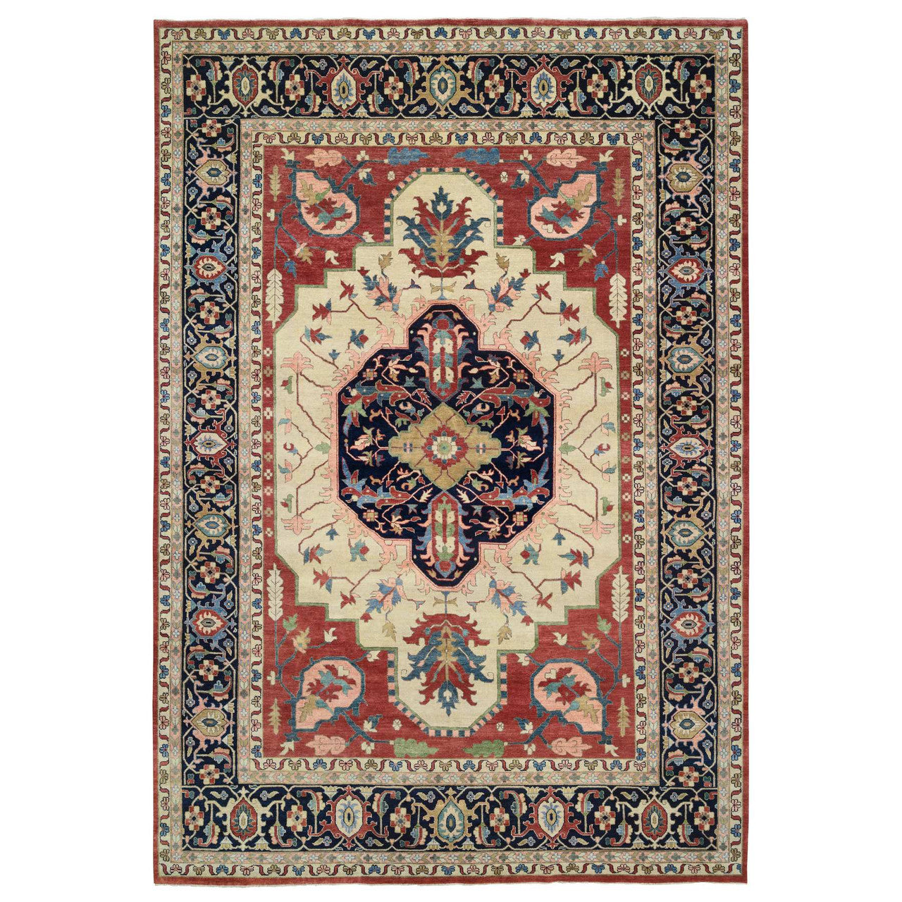 Ivory 11'9" x 17'10" Heriz Hand knotted Wool Rug - Sku: O064244
