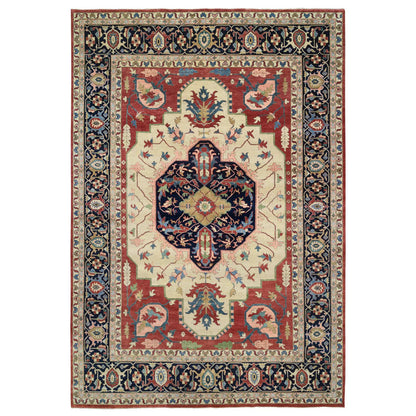 Heriz Wool Hand Knotted Rug Ivory Navy Blue 11.9X17.10 -O064244