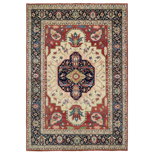 Heriz Wool Hand Knotted Rug Ivory Navy Blue 11.9X17.10 -O064244
