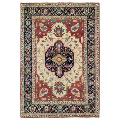 Heriz Wool Hand Knotted Rug Ivory Navy Blue 11.9X17.10 -O064244
