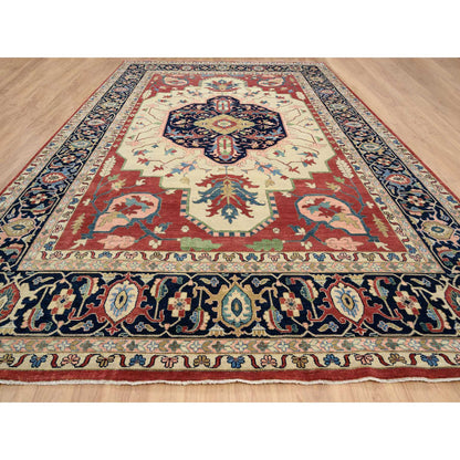 Heriz Wool Hand Knotted Rug Ivory Navy Blue 11.9X17.10 -O064244