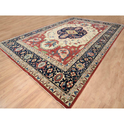 Heriz Wool Hand Knotted Rug Ivory Navy Blue 11.9X17.10 -O064244