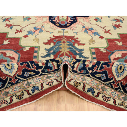 Heriz Wool Hand Knotted Rug Ivory Navy Blue 11.9X17.10 -O064244
