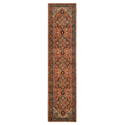 Heriz Wool Hand Knotted Rug Red Navy Blue 2.7X12.0 -O064250