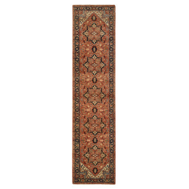 Heriz Wool Hand Knotted Rug Red Navy Blue 2.7X12.0 -O064250