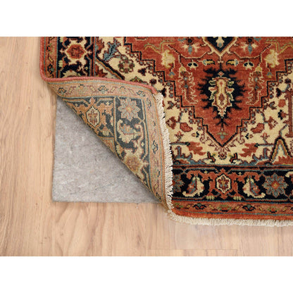 Heriz Wool Hand Knotted Rug Red Navy Blue 2.7X12.0 -O064250