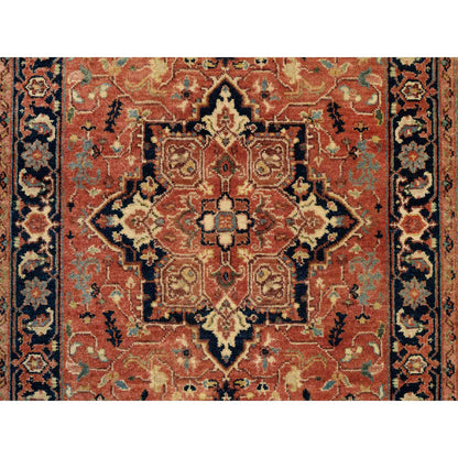 Heriz Wool Hand Knotted Rug Red Navy Blue 2.7X12.0 -O064250