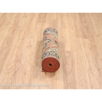 Heriz Wool Hand Knotted Rug Red Navy Blue 2.7X12.0 -O064250