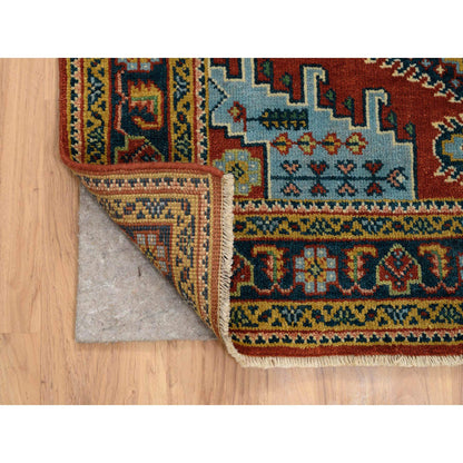 Heriz Wool Hand Knotted Rug Red Navy Blue 4.0X10.0 -O064256
