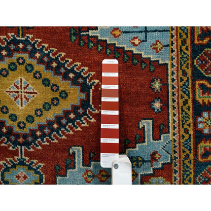 Heriz Wool Hand Knotted Rug Red Navy Blue 4.0X10.0 -O064256