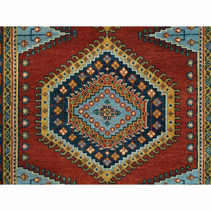 Heriz Wool Hand Knotted Rug Red Navy Blue 4.0X10.0 -O064256