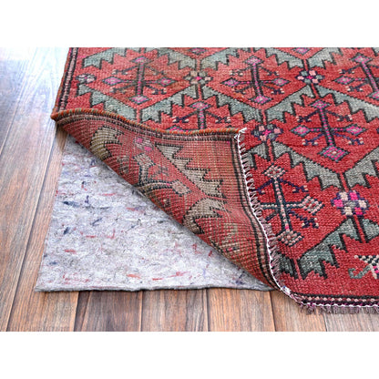 Overdyed & Vintage Wool Hand Knotted Rug Red 2.8x9.10 -O0642