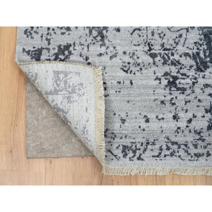 Transitional Wool & Pure Silk Hand Knotted Rug Grey No Border 6.0X12.1 -O064303