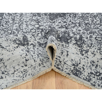 Transitional Wool & Pure Silk Hand Knotted Rug Grey No Border 6.0X12.1 -O064303