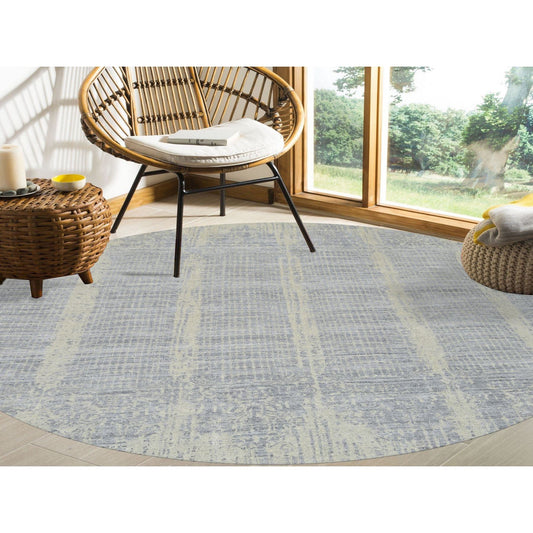 Modern and Contemporary Wool & Silk Hand Loomed Rug Grey No Border 9.0X9.0 -O064309