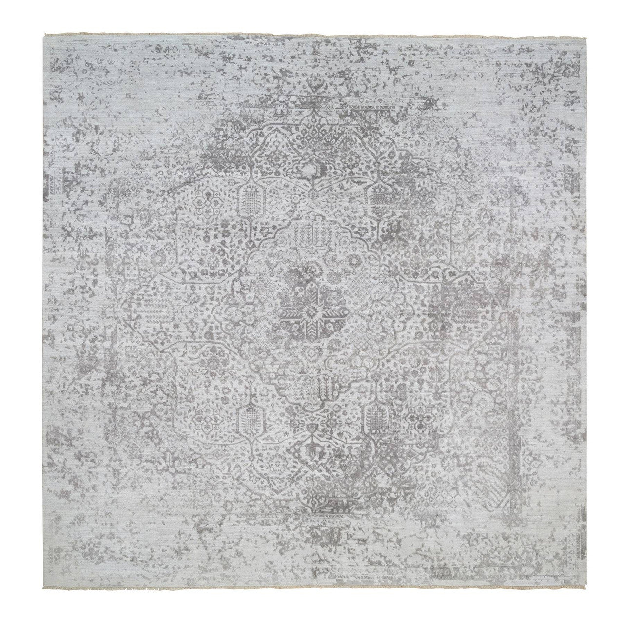 Gray 12'0" x 12'0" Transitional & Pure Hand knotted Wool/Silk Rug - Sku: O064320