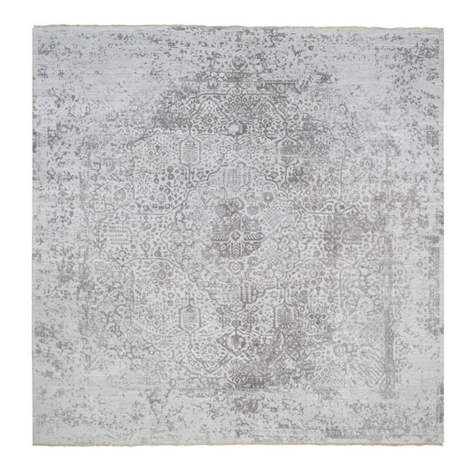 Transitional Wool & Pure Silk Hand Knotted Rug Grey No Border 12.0X12.0 -O064320