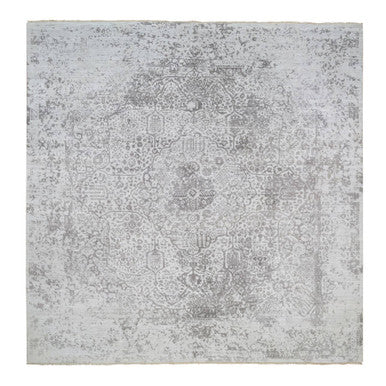 Transitional Wool & Pure Silk Hand Knotted Rug Grey No Border 12.0X12.0 -O064320