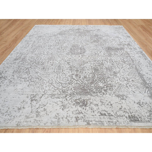 Transitional Wool & Pure Silk Hand Knotted Rug Grey No Border 12.0X12.0 -O064320
