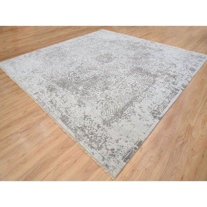 Transitional Wool & Pure Silk Hand Knotted Rug Grey No Border 12.0X12.0 -O064320