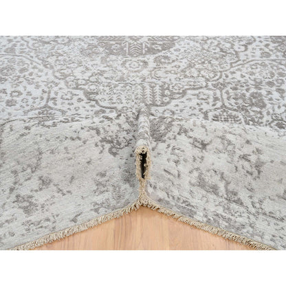 Transitional Wool & Pure Silk Hand Knotted Rug Grey No Border 12.0X12.0 -O064320