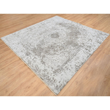 Transitional Wool & Pure Silk Hand Knotted Rug Grey No Border 8.0X8.3 -O064321