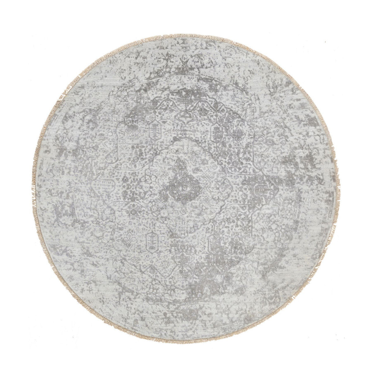 Gray 6'7" x 6'7" Transitional & Pure Hand knotted Wool/Silk Rug - Sku: O064322