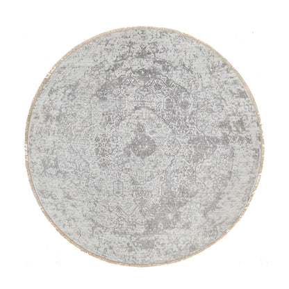 Transitional Wool & Pure Silk Hand Knotted Rug Grey No Border 6.7X6.7 -O064322