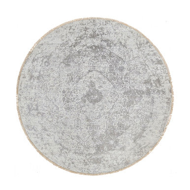 Transitional Wool & Pure Silk Hand Knotted Rug Grey No Border 6.7X6.7 -O064322