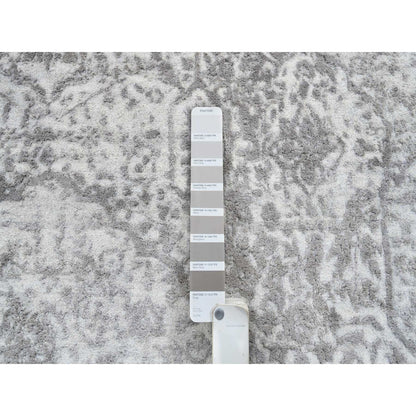 Transitional Wool & Pure Silk Hand Knotted Rug Grey No Border 6.7X6.7 -O064322