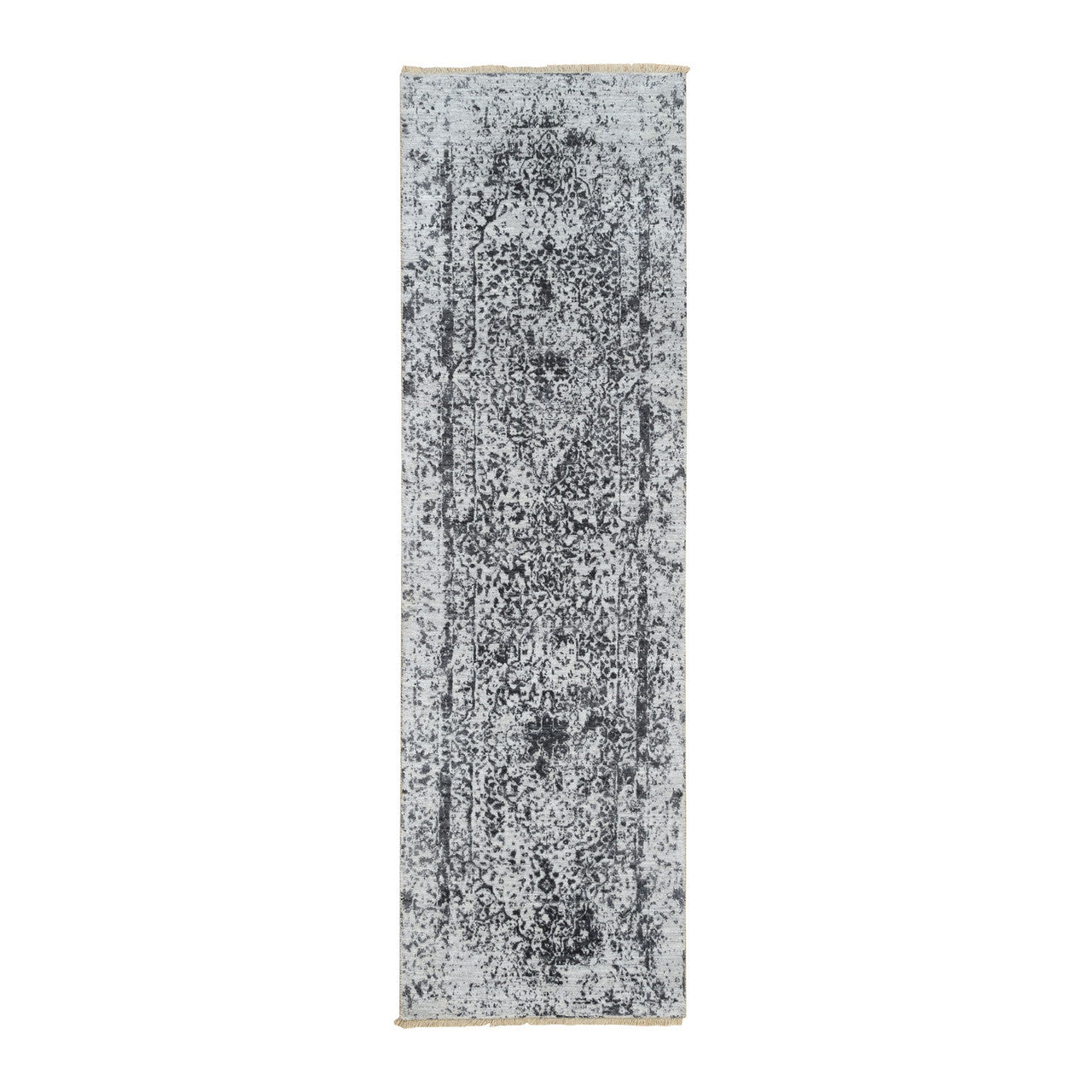 Gray 2'7" x 8'2" Transitional & Pure Hand knotted Wool/Silk Rug - Sku: O064324