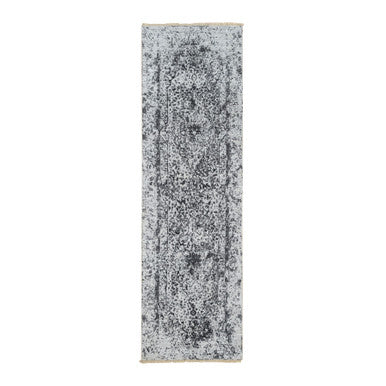 Transitional Wool & Pure Silk Hand Knotted Rug Grey No Border 2.7X8.2 -O064324