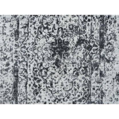 Transitional Wool & Pure Silk Hand Knotted Rug Grey No Border 2.7X8.2 -O064324