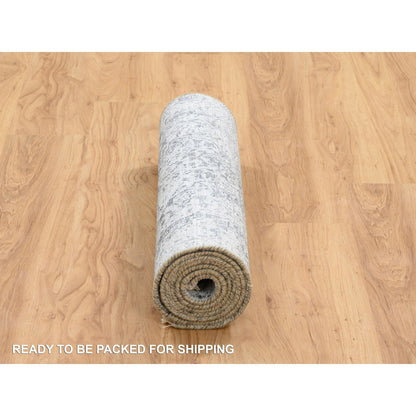 Transitional Wool & Pure Silk Hand Knotted Rug Grey No Border 2.7X8.2 -O064324