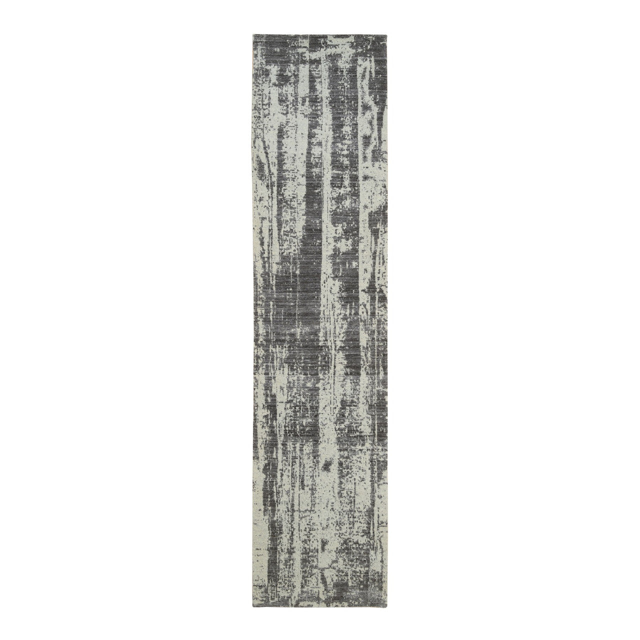 Black 2'6" x 11'10" Modern and Contemporary & Pure Handloom Wool/Silk Rug - Sku: O064327